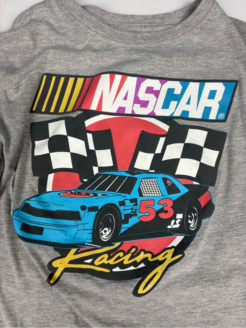 Nascar Racing Women XS Shirt Gray Jersey Car Checkered Flag Short Sleeve Cotton - Picture 3 of 6
